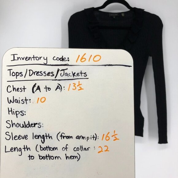 Ted Baker Anyibel Black Ruffle V-Neck Ribbed knit fitted sweater size 1 (small) - Picture 15 of 16